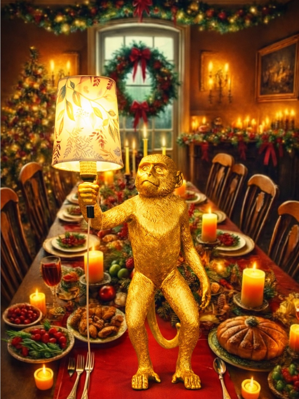 Golden Monkey Table Lamp - Festive Gold Accent